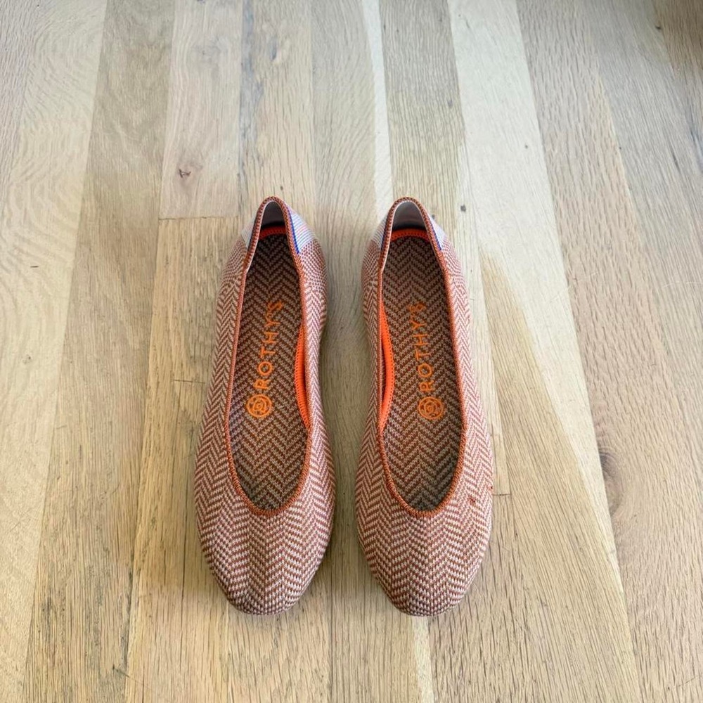 Rothy's orange & white herringbone ballet flats